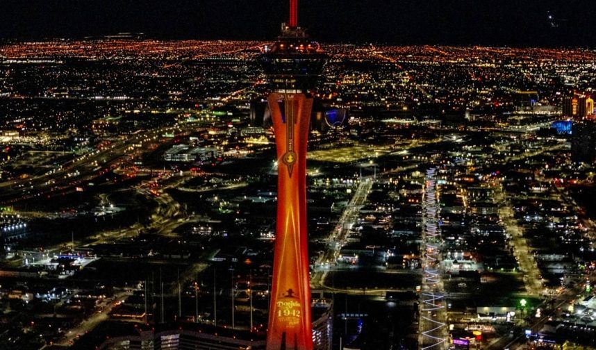 Las Vegas Strat Transforms into Giant Tequila Bottle for Super Bowl